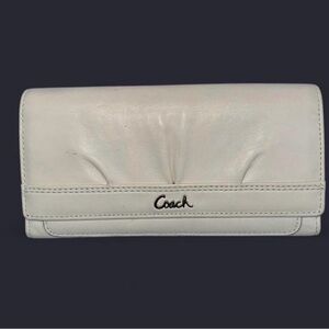 Coach White Leather Continental Wallet with Script Logo
